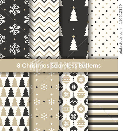 黑色、白色和米色聖誕節無縫圖案集 116612539