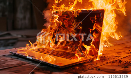 A burning computer 116613389