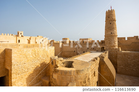Architectural structures and watchtower of fortified Ribat of Monastir in Tunisia 116613690