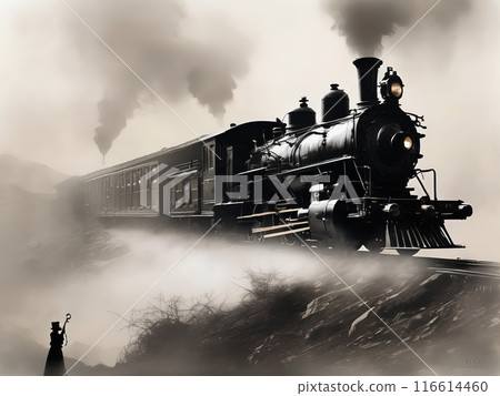蒸氣機車穿山越嶺[AI生成影像] 116614460