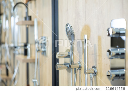 Samples of construction materials in the showroom of hardware store Samples of construction materials in the showroom of hardware store 116614556