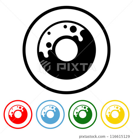 Donut icon vector illustration design element with four color variations. Donut icon Isolated on White Background. Vector illustration. All in a single layer. Elements for design. Donut Icon flat 116615129