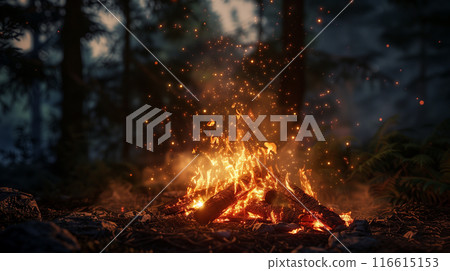 Bonfire burning in the forest at night Bonfire burning in the forest at night 116615153