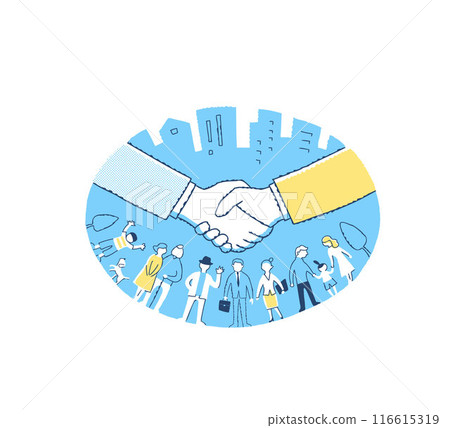 握手、城市景觀和人們 116615319