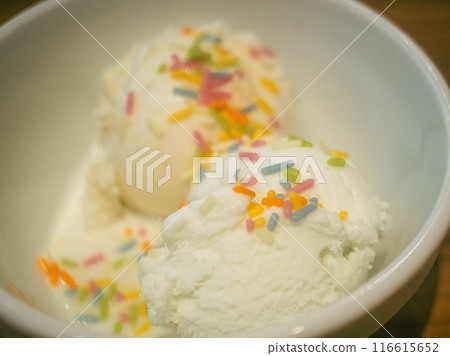 Vanilla ice cream with color spray Vanilla ice cream with color spray 116615652