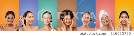 Seven diverse women with different skin tones and hair styles are pictured in a studio setting. Each woman is posed in front of a different colored background, highlighting their individuality. Seven diverse women with different skin tones and hair styles are pictured in a studio setting. Each woman is posed in front of a different colored background, highlighting their individuality. 116615760