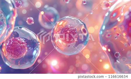 Human cells or embryonic stem cells under microscope background 116616634