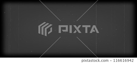 Black and white retro film frame texture. Vintage grain noir movie background. Old photo filter overlay with grain, scratches, noise, dust. Nostalgic cinematic photography effect. Vector wallpaper 116616942
