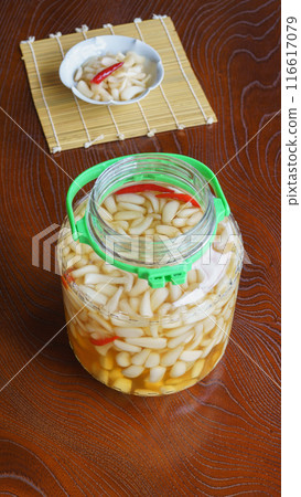 Homemade pickled shallots in sweet vinegar image 116617079