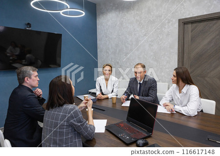 Business people listening to ceo. Business people listening to ceo. 116617148