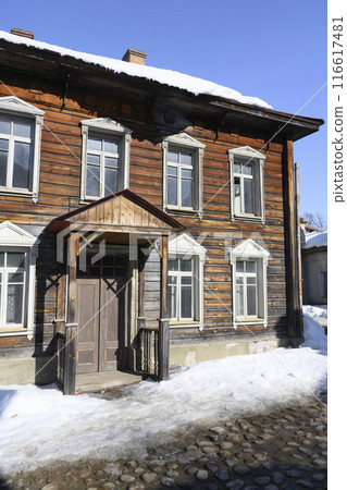 Scenery of fragment of wooden house in Moscow, Russia, 19 century, made for the filming of the movie Scenery of fragment of wooden house in Moscow, Russia, 19 century, made for the filming of the movie 116617481