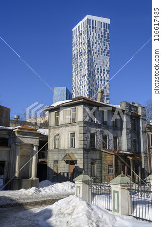A 21st-century skyscraper and the scenery of 19th-century Moscow buildings A 21st-century skyscraper and the scenery of 19th-century Moscow buildings 116617485