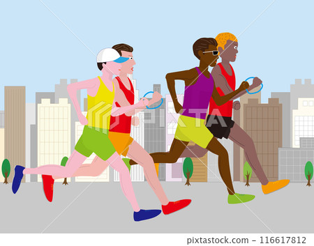 這是視障人士與引導者一起跑步的插圖。 這是視障人士與引導者一起跑步的插圖。 116617812