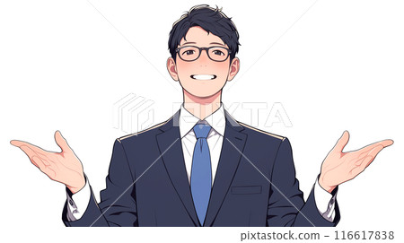 Illustration of a businessman raising his hand "AI generated image" 116617838