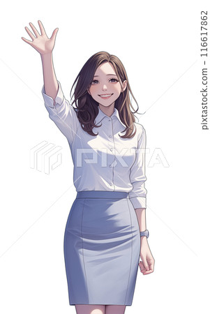 一位女商人舉手引導的「人工智慧生成圖像」插圖 116617862