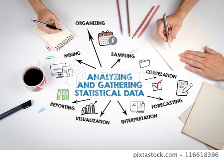 Analyzing and gathering statistical data Concept. The meeting at the white office table 116618396