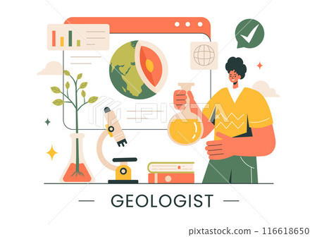 Geologist Vector Illustration with Soil Analysis and Features of the Earth for Science, Research or Expedition in Flat Cartoon Hand Drawn Background 116618650
