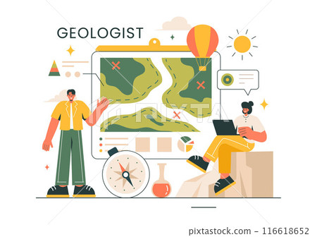 Geologist Vector Illustration with Soil Analysis and Features of the Earth for Science, Research or Expedition in Flat Cartoon Hand Drawn Background 116618652