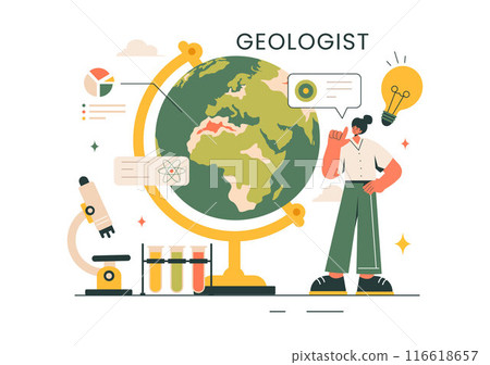 Geologist Vector Illustration with Soil Analysis and Features of the Earth for Science, Research or Expedition in Flat Cartoon Hand Drawn Background 116618657