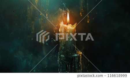 A single candle burns brightly in a dark room,...-插圖素材 [116618999 ...