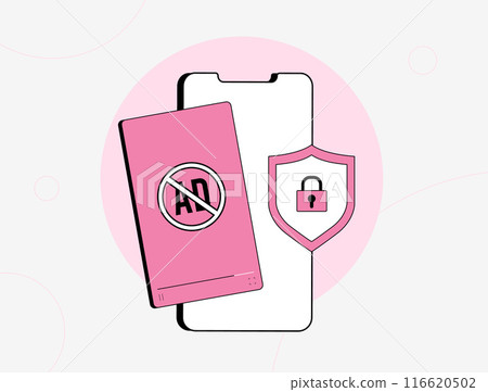 Video ad blocking - mobile ads blocker app for enhanced user experience. Mobile extensions for ad-free browsing, content consumption and privacy internet protection. Isolated flat vector illustration 116620502