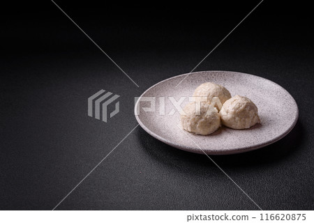 Delicious healthy steamed chicken cutlets or minced meatballs Delicious healthy steamed chicken cutlets or minced meatballs 116620875