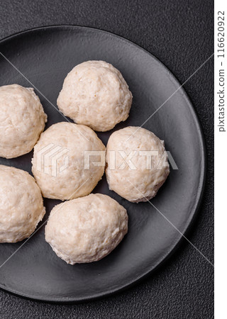 Delicious healthy steamed chicken cutlets or minced meatballs Delicious healthy steamed chicken cutlets or minced meatballs 116620922