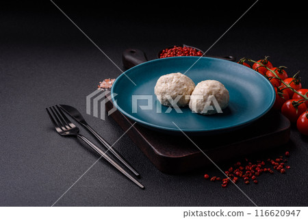 Delicious healthy steamed chicken cutlets or minced meatballs Delicious healthy steamed chicken cutlets or minced meatballs 116620947