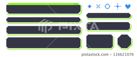 A set of video game-style pixelated subtitles - transparent material 116621076