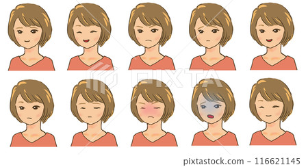 -年輕女子麵部表情變化 -年輕女子麵部表情變化 116621145
