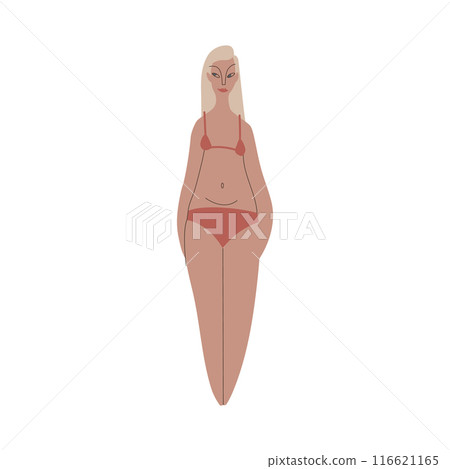 Flat European woman in underwear. Tanned skin person with blond hair in cartoon style for multinational and diversity designs. Vector illustration. Flat European woman in underwear. Tanned skin person with blond hair in cartoon style for multinational and diversity designs. Vector illustration. 116621165