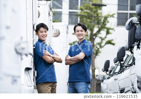 Portrait of a truck driver looking at camera with arms crossed Portrait of a truck driver looking at camera with arms crossed 116621535