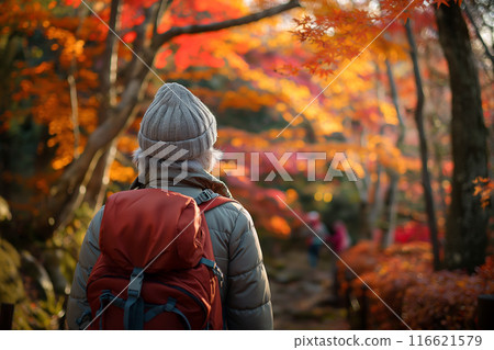Senior woman enjoying autumn trekking 116621579