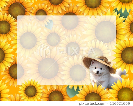 Sunflower and puppy background 116621609