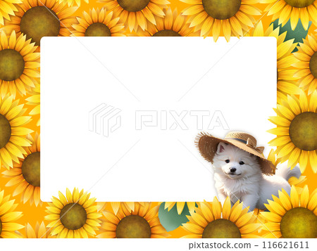 向日葵和小狗的框架 116621611