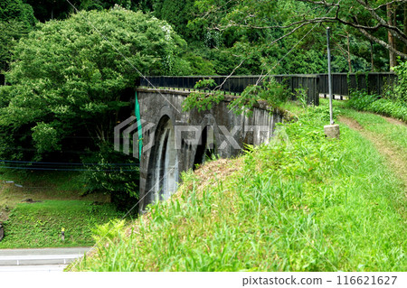 熊本縣阿蘇郡小國町、舊國鐵宮原線長廊、河野川大橋風光 116621627