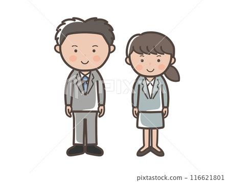 Illustration of young male and female businessmen in recruitment suits 116621801