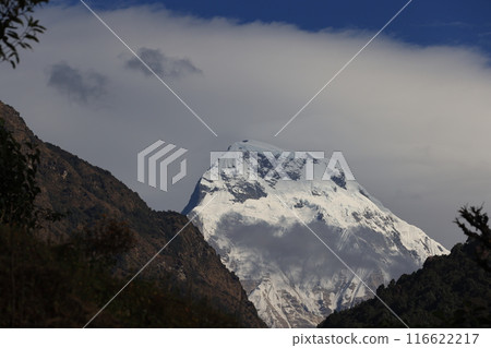Annapurna South snow mountain in Nepal in day time, morning 116622217