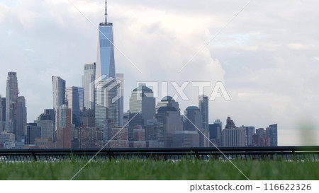 New York City waterfront skyline, Manhattan Downtown cityscape, World Trade Center from New Jersey. New York City waterfront skyline, Manhattan Downtown cityscape, World Trade Center from New Jersey. 116622326