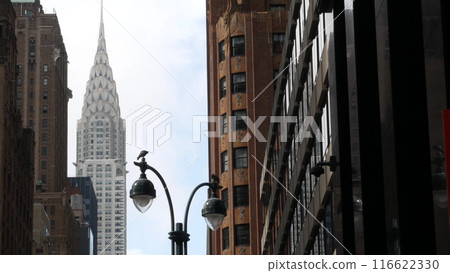 New York City Manhattan Midtown urban architecture. Chrysler building, 42 street skyscraper, USA. 116622330