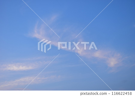 beautiful blue sky and cloud with golden ray sunrise in the morning, natural background 116622458