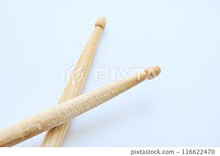 wooden drumstick isolated on white background, object for play drum 116622470