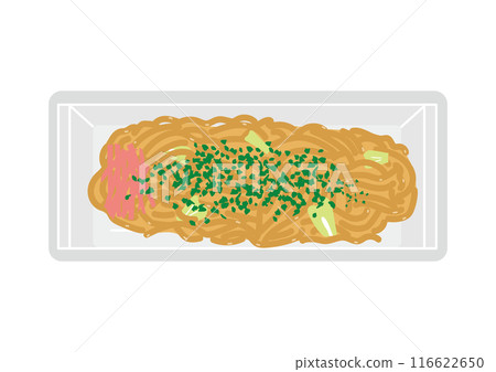 Fried noodles served on a foam tray 116622650