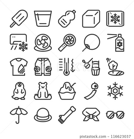 Heat stroke Heat prevention icon set 116623037