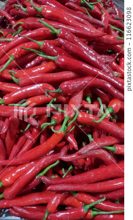 red hot chili peppers in a market 116623098