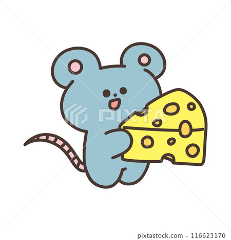 Illustration of a cute mouse holding cheese Illustration of a cute mouse holding cheese 116623170