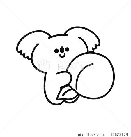 Illustration/Line drawing of a cute koala holding a peach Illustration/Line drawing of a cute koala holding a peach 116623179