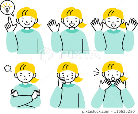 Set of upper body of girls with various expressions 116623280