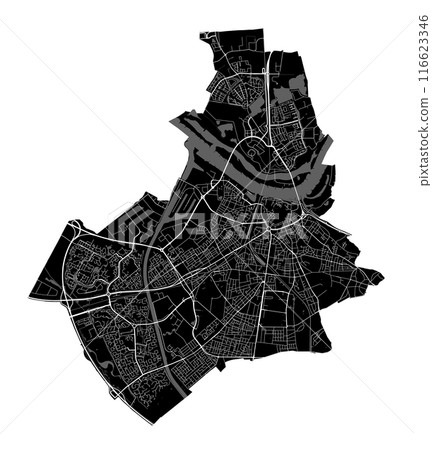 Map of Nijmegen, Netherlands. Black and white city map, metropolitan area. 116623346
