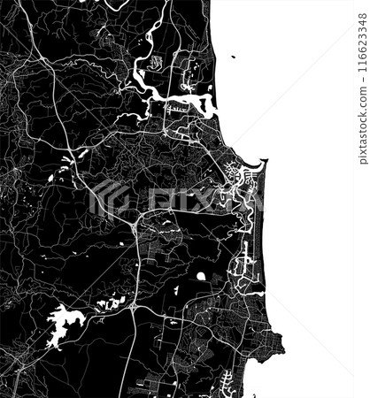 Map of Sunshine Coast, Australia. Black and white city map, metropolitan area. Map of Sunshine Coast, Australia. Black and white city map, metropolitan area. 116623348
